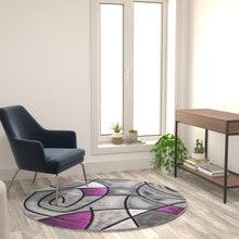 Load image into Gallery viewer, 5' x 5' Round Purple Abstract Area Rug - Olefin Rug
