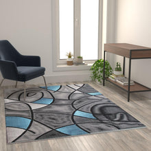 Load image into Gallery viewer, 5' x 7' Blue Abstract Area Rug - Olefin Rug - Living Room, Bedroom,, Family Room
