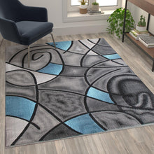 Load image into Gallery viewer, 5' x 7' Blue Abstract Area Rug - Olefin Rug - Living Room, Bedroom,, Family Room
