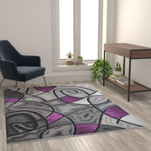 Load image into Gallery viewer, 5' x 7' Purple Abstract Area Rug - Olefin Rug
