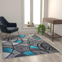 Load image into Gallery viewer, 5' x 7' Turquoise Abstract Area Rug - Olefin Rug
