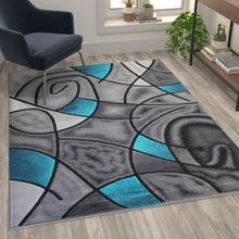 Load image into Gallery viewer, 5' x 7' Turquoise Abstract Area Rug - Olefin Rug
