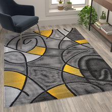 Load image into Gallery viewer, 5' x 7' Yellow Abstract Area Rug - Olefin Rug
