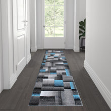 Load image into Gallery viewer, 2' x 7' Blue Color Blocked Area Rug - Olefin Rug
