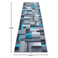 Load image into Gallery viewer, 2' x 7' Turquoise Color Blocked Area Rug - Olefin Rug
