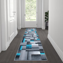 Load image into Gallery viewer, 2' x 7' Turquoise Color Blocked Area Rug - Olefin Rug
