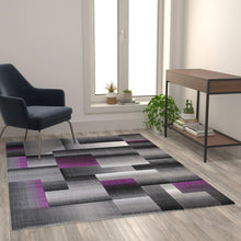 Load image into Gallery viewer, 5' x 7' Purple Color Blocked Area Rug - Olefin Rug
