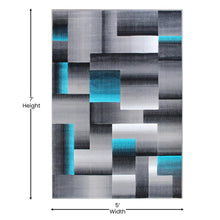 Load image into Gallery viewer, 5' x 7' Turquoise Color Blocked Area Rug - Olefin Rug

