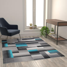 Load image into Gallery viewer, 5' x 7' Turquoise Color Blocked Area Rug - Olefin Rug
