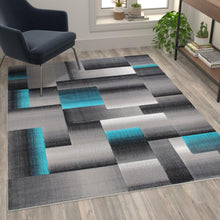 Load image into Gallery viewer, 5' x 7' Turquoise Color Blocked Area Rug - Olefin Rug
