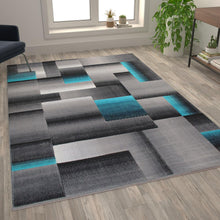 Load image into Gallery viewer, 6' x 9' Turquoise Color Blocked Area Rug - Olefin Rug
