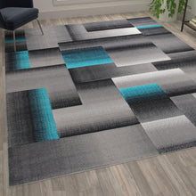Load image into Gallery viewer, 8' x 10' Turquoise Color Blocked Area Rug - Olefin Rug
