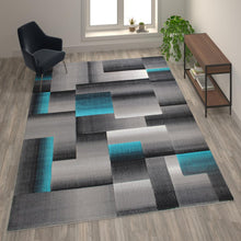 Load image into Gallery viewer, 8' x 10' Turquoise Color Blocked Area Rug - Olefin Rug
