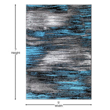 Load image into Gallery viewer, 5' x 7' Blue Scraped Design Area Rug - Olefin Rug with Jute Backing
