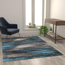 Load image into Gallery viewer, 5' x 7' Blue Scraped Design Area Rug - Olefin Rug with Jute Backing
