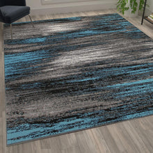 Load image into Gallery viewer, 8' x 10' Blue Scraped Design Area Rug - Olefin Rug with Jute Backing
