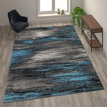 Load image into Gallery viewer, 8' x 10' Blue Scraped Design Area Rug - Olefin Rug with Jute Backing
