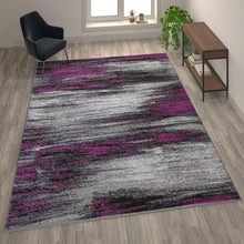 Load image into Gallery viewer, 8' x 10' Purple Scraped Design Area Rug - Olefin Rug with Jute Backing
