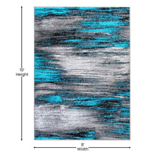 Load image into Gallery viewer, 8' x 10' Turquoise Scraped Design Area Rug - Olefin Rug with Jute Backing
