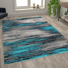 Load image into Gallery viewer, 8' x 10' Turquoise Scraped Design Area Rug - Olefin Rug with Jute Backing

