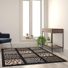 Load image into Gallery viewer, 5' x 7' Area Rug with Cheetah, Leopard, Zebra and Giraffe Design Raised Squares
