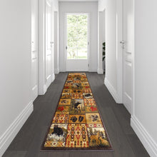 Load image into Gallery viewer, Beige 2' x 7' Wilderness Bear and Moose Area Rug with Jute Backing for Use
