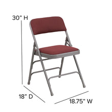 Load image into Gallery viewer, HERCULES Series Curved Triple Braced &amp; Double Hinged Burgundy Patterned Fabric Metal Folding Chair
