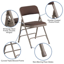 Load image into Gallery viewer, HERCULES Series Curved Triple Braced &amp; Double Hinged Brown Patterned Fabric Metal Folding Chair
