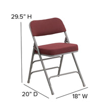 Load image into Gallery viewer, HERCULES Series Premium Curved Triple Braced &amp; Double Hinged in Burgundy Fabric Metal Folding Chair
