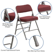 Load image into Gallery viewer, HERCULES Series Premium Curved Triple Braced &amp; Double Hinged in Burgundy Fabric Metal Folding Chair
