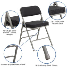 Load image into Gallery viewer, HERCULES Series Premium Curved Triple Braced &amp; Double Hinged Black Pin-Dot Fabric Metal Folding Chair
