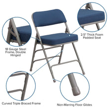 Load image into Gallery viewer, HERCULES Series Premium Curved Triple Braced &amp; Double Hinged - Navy Fabric Metal Folding Chair
