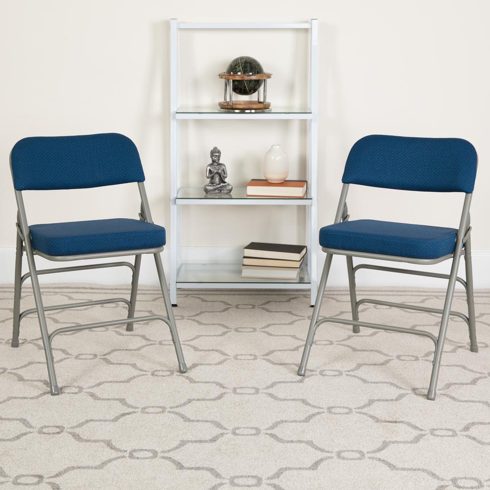 HERCULES Series Premium Curved Triple Braced & Double Hinged - Navy Fabric Metal Folding Chair