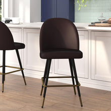 Load image into Gallery viewer, Set of 2 High Back Armless 26" Counter Stools Brown LeatherSoft-Set of 2
