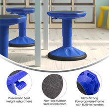Load image into Gallery viewer, Adjustable Height Kids Active Stool with Bottom in Blue, 14" - 18" Seat Height
