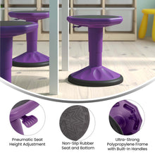 Load image into Gallery viewer, Adjustable Height Kids Active Stool with Bottom in Purple, 14" - 18" Seat Height
