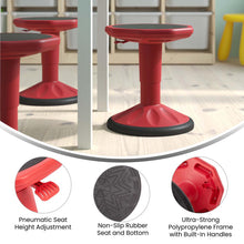 Load image into Gallery viewer, Adjustable Height Kids Active Stool with Bottom in Red, 14" - 18" Seat Height
