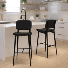 Load image into Gallery viewer, Mid-Back Barstools - Black Upholstery - Black Iron Frame - Set of 2
