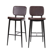 Load image into Gallery viewer, Mid-Back Barstools - Brown Upholstery - Black Iron Frame - Set of 2
