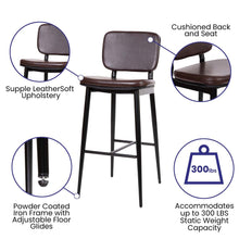 Load image into Gallery viewer, Mid-Back Barstools - Brown Upholstery - Black Iron Frame - Set of 2
