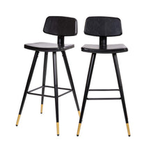 Load image into Gallery viewer, Low Back Barstools-Black Upholstery-Black Iron Frame--Set of 2
