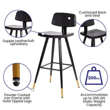 Load image into Gallery viewer, Low Back Barstools-Black Upholstery-Black Iron Frame--Set of 2
