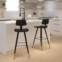 Load image into Gallery viewer, Low Back Barstools-Black Upholstery-Black Iron Frame--Set of 2
