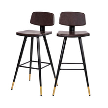 Load image into Gallery viewer, Low Back Barstools-Brown Upholstery-Black Iron Frame--Set of 2
