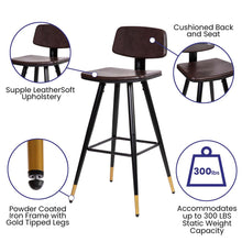 Load image into Gallery viewer, Low Back Barstools-Brown Upholstery-Black Iron Frame--Set of 2
