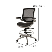 Load image into Gallery viewer, Mid-Back Black Mesh Drafting Chair with Graphite Silver Frame and Flip-Up Arms
