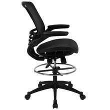 Load image into Gallery viewer, Mid-Back Transparent Black Mesh Drafting Chair with Black Frame and Flip-Up Arms
