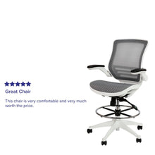 Load image into Gallery viewer, Mid-Back Transparent Gray Mesh Drafting Chair with White Frame and Flip-Up Arms

