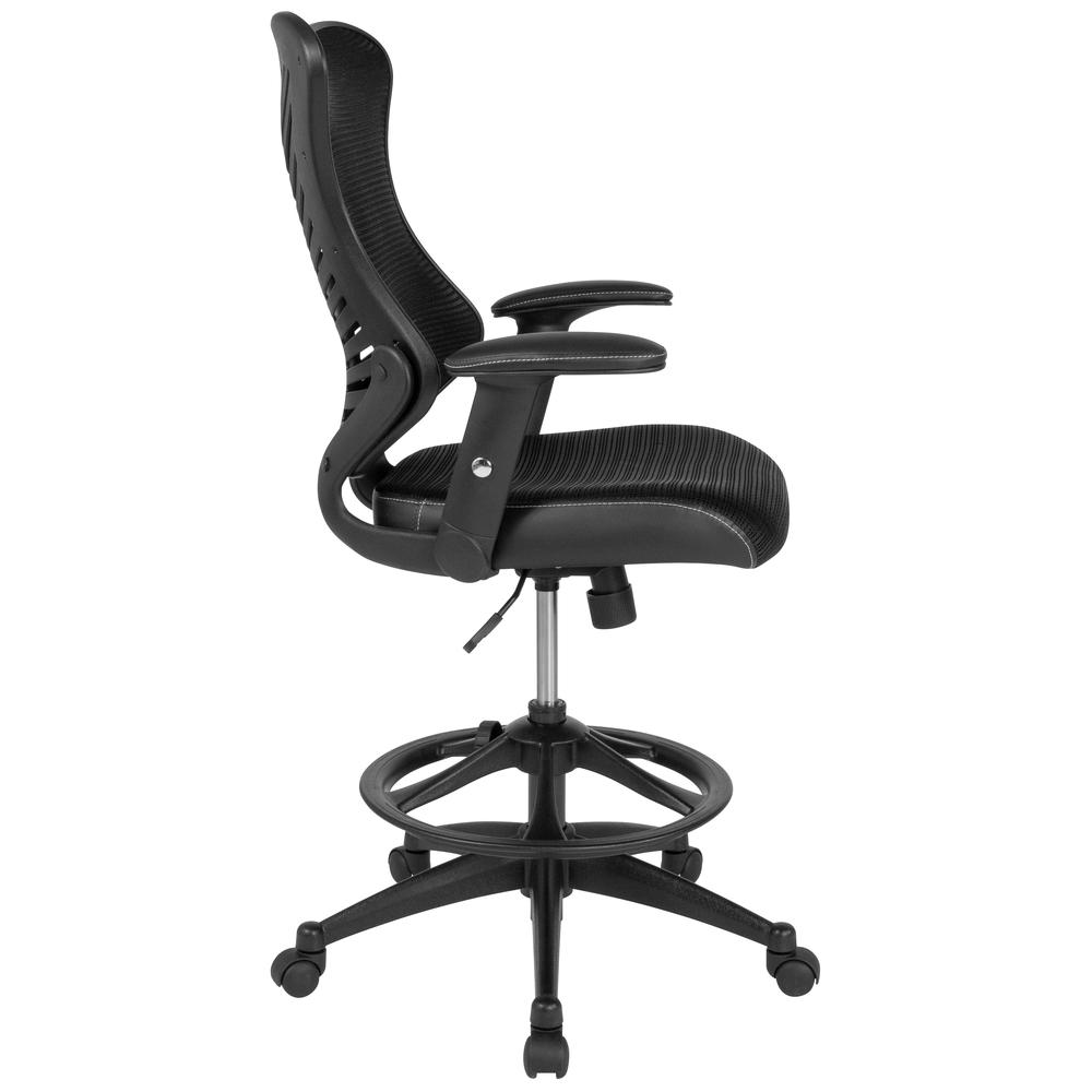 High Back Designer Black Mesh Drafting Chair with Sides and Adjustable Arms