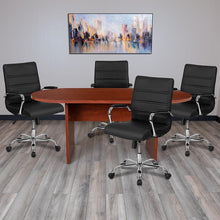 Load image into Gallery viewer, 5 Piece Cherry Conference Table Set with 4 Black and Chrome Executive Chairs
